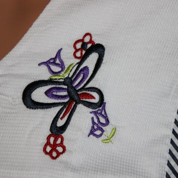 WOMENS EASY ESSENTIALS NAVY WHITE STRIPES SNAPS HOUSECOAT DUSTER PLUS SIZE 1X - Picture 4 of 5